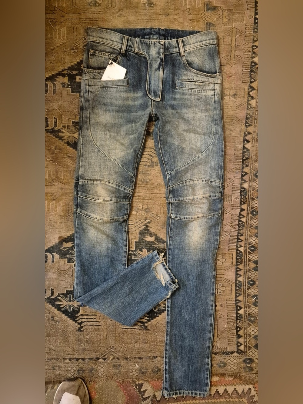 Balmain Paris Men's Moto Biker Jeans Blue